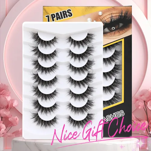 Miniatura 7 de Veleasha Pestañas Postizas Wispy de Visón Sintético Esponjosas Hechas a Mano Pestañas Falsas Aspecto Natural Paquete de 7 Pares Pestañas de Ojo