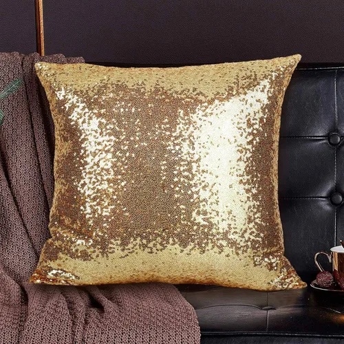 Miniatura 7 de 2 almohadas decorativas de lentejuelas doradas, 18 x 18 pulgadas, fundas de cojín cuadradas con lentejuelas con purpurina de tela sólida, diseño
