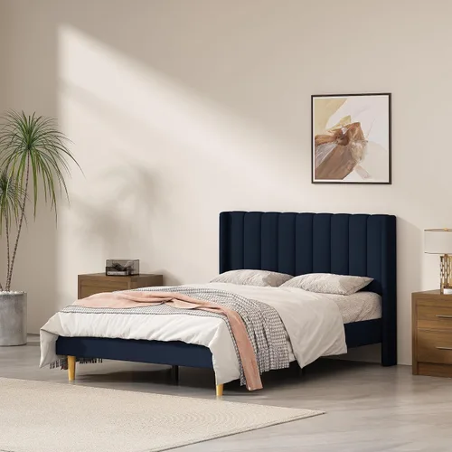 Miniatura 21 de Base de cama Queen con cabecero, base de cama de plataforma con respaldo de terciopelo vertical copetudo, soporte de listones de madera, no necesita