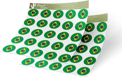 Calcomanía de vinilo con la bandera de Brasil de 1 pulgada, redonda, dos hojas, 50 piezas en total, con logotipo de niños, álbum de recortes, coche,