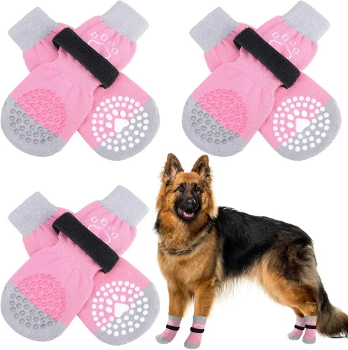 Miniatura 15 de SCENEREAL 6 piezas de calcetines antideslizantes para perros para prevenir lamido de patas para pavimento caliente/frío, calcetines de agarre