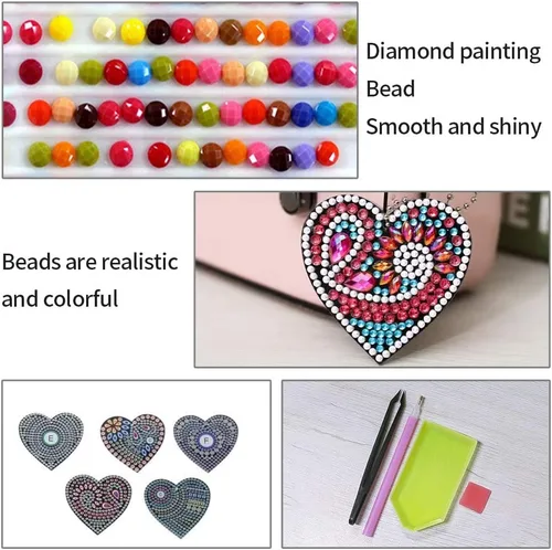 Miniatura 3 de HXYQMMY 5 llaveros de pintura de diamantes, kits de arte de diamantes para pintura de adultos con diamantes por números, colgante de corazón