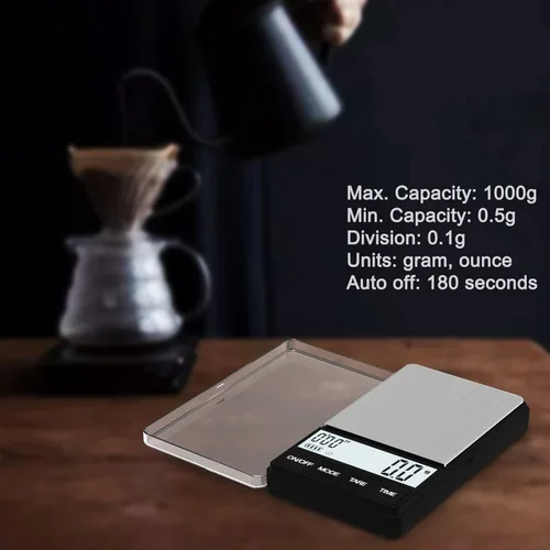 Miniatura 9 de MAXUS Báscula de café espresso con temporizador de 35.27 oz/0.00 oz, báscula barista pequeña y práctica, bandeja de goteo para preparar café, LCD