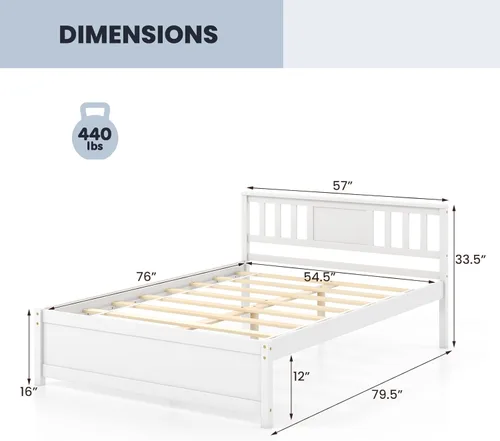 Miniatura 2 de Giantex Marco de cama de plataforma de madera maciza de tamaño matrimonial, marco de cama matrimonial de mediados de siglo con cabecero, soporte