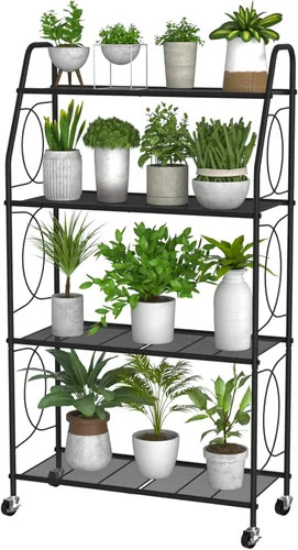 Miniatura 7 de VyGrow Soporte para plantas, estante de 4 niveles para interiores y exteriores, soporte alto de metal resistente para plantas, estante para sala