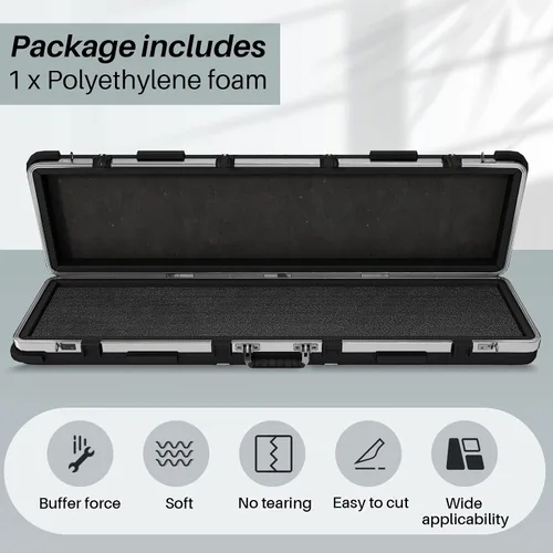 Miniatura 3 de Ramede Hoja de Espuma de Polietileno Personalizable 54 x 16 x 2 Pulgadas Almohadilla de Inserción de Espuma Negra para Estuche de Empaque de Armas