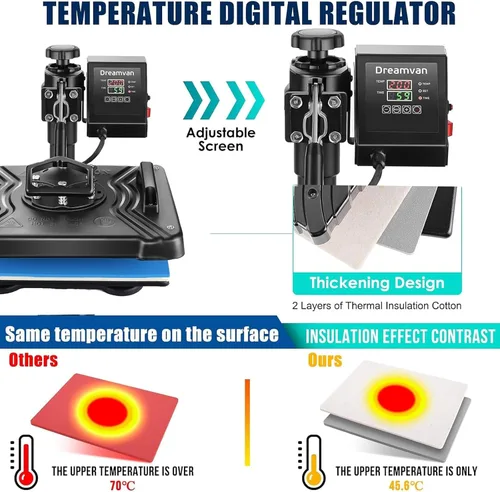 Miniatura 4 de Máquina de prensa de calor 5 en 1 de 12 x 15 pulgadas, máquina de prensa de calor por sublimación, combo de transferencia de calor digital de 360 °