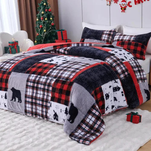 Miniatura 14 de YIYEA Juego de edredón navideño de piel sintética tamaño Queen, edredón de lujo ultra suave y esponjoso, juegos de ropa de cama de felpa difusa