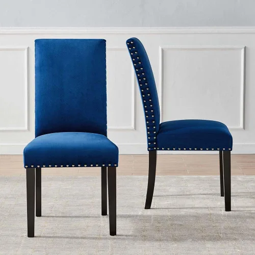 Miniatura 2 de Modway Parcel Performance - Juego de 2 sillas auxiliares de terciopelo para comedor, color azul marino