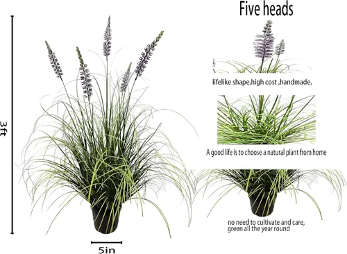 Miniatura 2 de AfanD Planta artificial de lavanda de 35 pulgadas (paquete de 2) – Plantas y flores decorativas altas para interiores del hogar en maceta, planta
