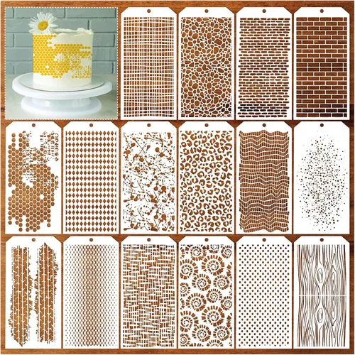 Miniatura 11 de 8 Piezas de Plantillas para Manualidades, Plantillas de Capas de Leopardo Ladrillo Punto para Medios Mixtos Plantillas de Textura para Pintar