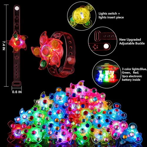 Miniatura 5 de SCIONE Paquete de 24 pulseras giratorias con luz LED, que brillan en la oscuridad, recuerdos de fiesta para niños de 4 a 8 a 12, juguetes de caja