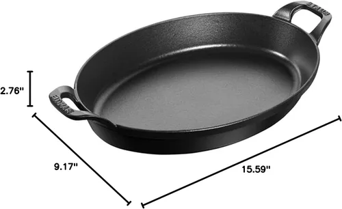 Miniatura 4 de Staub Plato ovalado para hornear de hierro fundido de 12.5 x 9 pulgadas, negro mate, fabricado en Francia