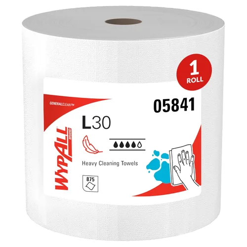 WypAll General Clean L30 - Toallas de limpieza pesadas (05841), toallitas fuertes y suaves, color blanco, 875 toallas por rollo gigante, 1 rollo por