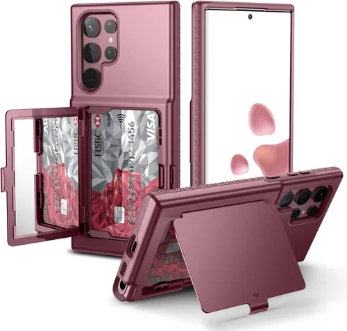 Miniatura 8 de WeLoveCase Funda Cartera para Samsung Galaxy S22 Ultra con Portador de Tarjetas de Crédito y Espejo Oculto, Protección Completa Resistente a Golpes