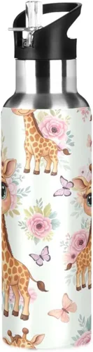 BPA-Free Sports Water Bottle 20 Oz, Insulated Water Bottle for Gym Outdoor Travel School, Cute Cartoon Giraffes Eyes