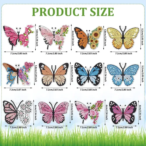 Miniatura 3 de BBTO Kit de 12 llaveros de arte de diamantes de mariposa 5D DIY pintura de diamantes, colgantes de mariposas colgantes para adultos principiantes