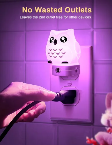 Miniatura 3 de Luces nocturnas de búho enchufables a la pared, bonita luz nocturna para niños, luz nocturna LED de 8 colores con sensor de atardecer a amanecer