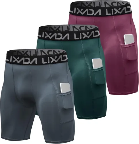 Lixada Pantalones cortos de compresión para hombre, paquete de 3 unidades, ropa interior de entrenamiento activo para deportes de alto rendimiento