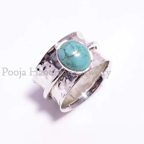 Miniatura 2 de Pooja Handmade Jewelry Tibetan Turquoise Ring, 925 Silver Ring, Spinner Ring Women, Wide Band Ring, Gemstone Ring, Spinner Ring, Anxiety Spinner