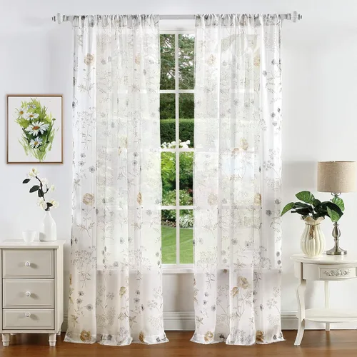 Martha Stewart Marthas Garden - Par de paneles de cortinas semitransparentes con bolsillo para barra, 84 pulgadas, color dorado