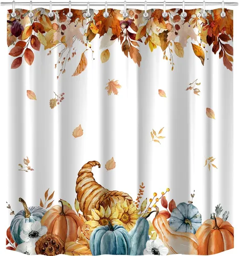 Miniatura 13 de Cortina de ducha de otoño, decoración de baño de árbol de calabaza, 72 x 72 pulgadas, tela de poliéster, cortina de baño impermeable con 12 ganchos