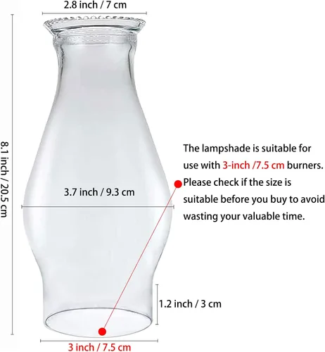 Miniatura 2 de Lámpara de aceite Chimenea Base de 3 pulgadas 8 2/8 pulgadas de altura Lámpara de queroseno Lámpara de repuesto de vidrio transparente alto
