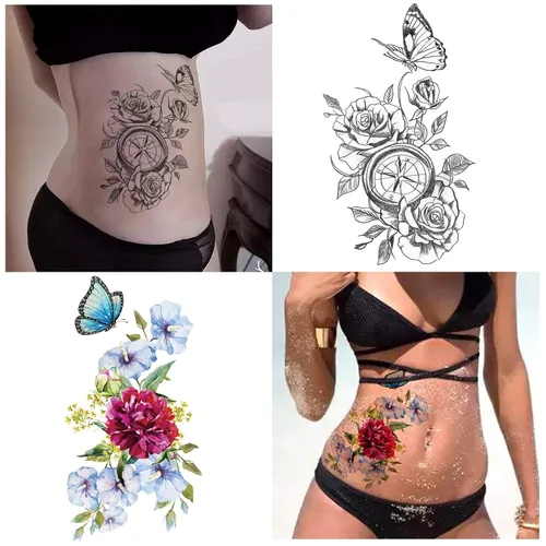 Miniatura 5 de Yazhiji 15 hojas grandes Sexy impermeable tatuajes temporales para hombres mujeres flores colección (19X9 CM)