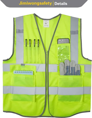 Miniatura 5 de Chaleco de seguridad personalizado con logotipo personalizado Ansi Clase 2 bolsillos Chaleco reflectante de alta visibilidad para hombres y mujeres