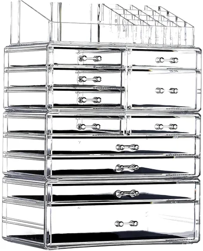 Miniatura 7 de Cq acrylic Paquete de 3 organizadores de almacenamiento de maquillaje transparentes, apilables con 6 cajones, lindo organizador de escritorio