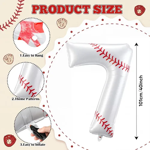 Miniatura 2 de Jenaai Globos de béisbol con el número 7 de 40 pulgadas, decoraciones de fiesta de cumpleaños, globos de aluminio grandes para cumpleaños, baby