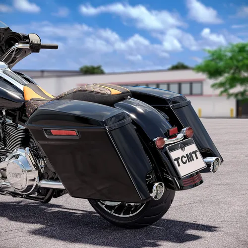 Miniatura 11 de TCMT - Alforjas duras estiradas de 4" en negro vívido con cierre negro para Harley 2014-2024 Touring CVO Street Road Glide Road King