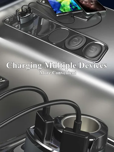 Miniatura 3 de [4 en 1 y QC3.0] Adaptador divisor de encendedor de cigarrillos, adaptador de cargador USB para automóvil multipuerto, adaptador de coche de 12 V-24