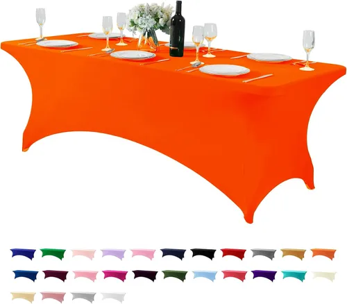 Miniatura 82 de Mantel de elastano para mesas de 4, 6 u 8 pies, mantel elástico universal ajustable para fiestas, banquetes, bodas y eventos - Verde manzana
