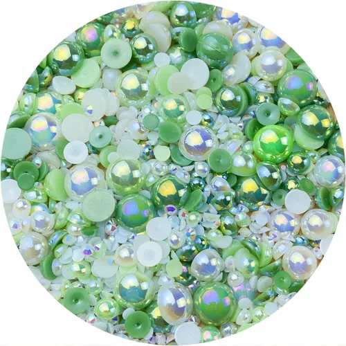 Miniatura 20 de Cuentas de resina mixta con diamantes de imitación y perlas semirredondas, 30 g, diamantes de imitación de parte trasera con perlas medias