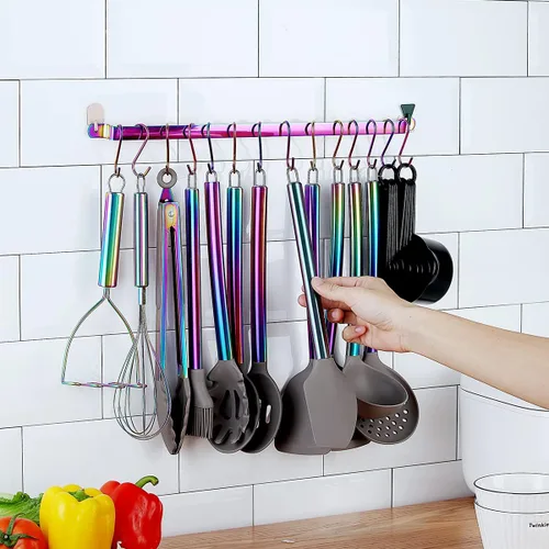 Miniatura 3 de Juego de utensilios de cocina de silicona de 38 piezas con estante para utensilios, cabeza de silicona y mango de acero inoxidable, herramientas