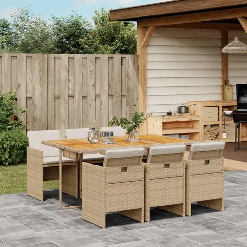 Miniatura 33 de 9 Piece Patio Dining Set with Cream Cushions Beige Poly Rattan Table and 8 Foldable Chairs for Backyard Garden Dining Beige/Wood/9 Piece
