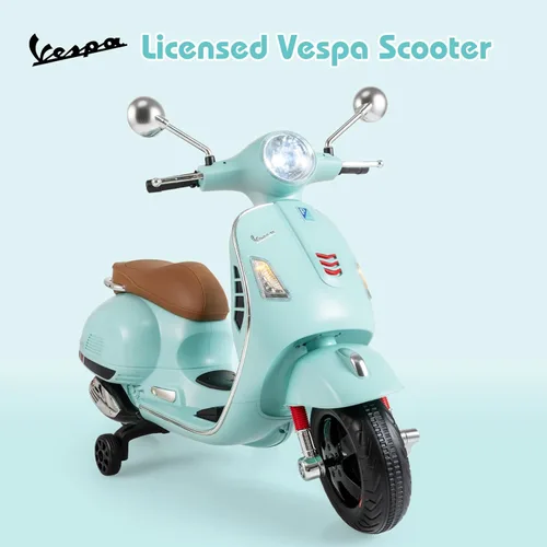 Miniatura 3 de OLAKIDS - Scooter Vespa con licencia para niños, motocicleta eléctrica de 12 V con ruedas de entrenamiento, luces LED, cuerno de modo historia Verde