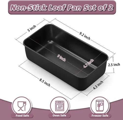 Miniatura 2 de P&P CHEF Juego de moldes para pan, moldes para pan de 9 x 5 pulgadas, moldes de acero inoxidable para pan y pastel de lasaña, saludable y no tóxico