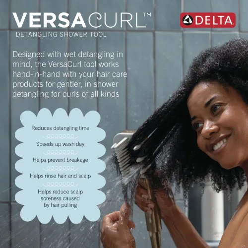 Miniatura 2 de Cabeza de ducha manual Delta VersaCurl para desenredar el cabello rizado con 3 insertos de cepillo para definir rizos incluidos, ducha de mano