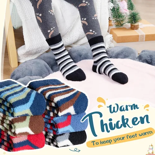 Miniatura 2 de Eyean Calcetines peludos para niños, antideslizantes, suaves y esponjosos, calcetines cálidos de felpa acogedora para niños y niñas, 6 pares