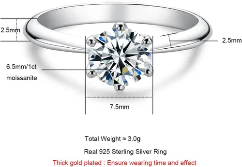 Miniatura 7 de AnuClub 1235CT Anillo solitario de moissanita de seis puntas, anillo de plata de ley 925, regalo para boda, compromiso y aniversario con certificado