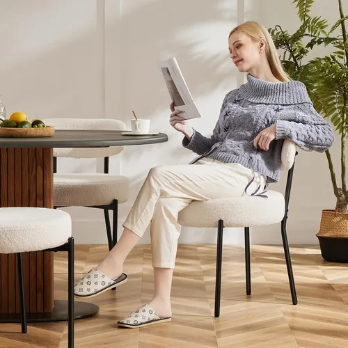 Miniatura 3 de Sweetcrispy Juego de 2 Sillas de Comedor, Sillas de Cocina Redondas Modernas de Mediados de Siglo Tapizadas en Boucle con Respaldo Curvado y Patas