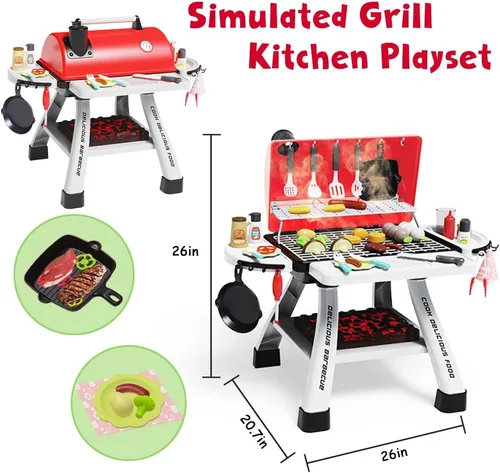 Miniatura 4 de Juego de Parrilla de Barbacoa para Niños, Juguetes de Cocina con Simulación de Luz y Sonido de Humo, Juego de Comida de Simulación para Niños