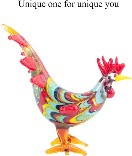 Miniatura 5 de Mini figuras de gallo de pollo de vidrio soplado, hechas a mano, pequeño compañero lindo coleccionable para adorno de escritorio (rojo)