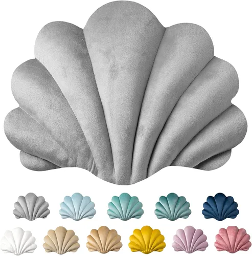 Miniatura 15 de Ashler - Almohadas 3D con forma de concha, cojín de terciopelo suave incluido para sofá, cama, sala de estar, paquete de 1, azul claro, 14 x 11