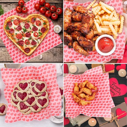 Miniatura 5 de GeeRic Hojas de papel encerado para delicatessen, 100 unidades, forro de cesta de comida para el día de San Valentín para sándwiches y papas fritas