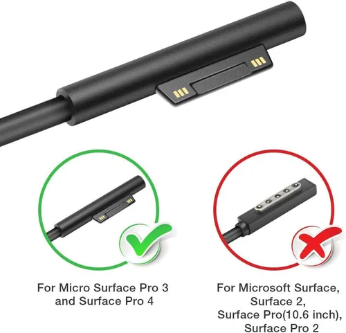 Miniatura 2 de POWSEED Cargador Surface Pro para Surface Pro 4 3, cable extra largo de 10 pies, adaptador de corriente alterna de 12 V 2.58 A, repuesto modelo 1625