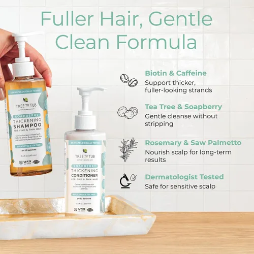 Miniatura 3 de Tree To Tub Juego de champú y acondicionador de biotina voluminizadora, cafeína activadora para un cabello más completo, champú y acondicionador