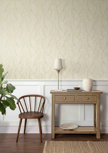 Miniatura 3 de Casa Mia Rollo de papel tapiz de vinilo con hojas metálicas tropicales para despegar y pegar (cubre 30.75 pies cuadrados) (dorado)